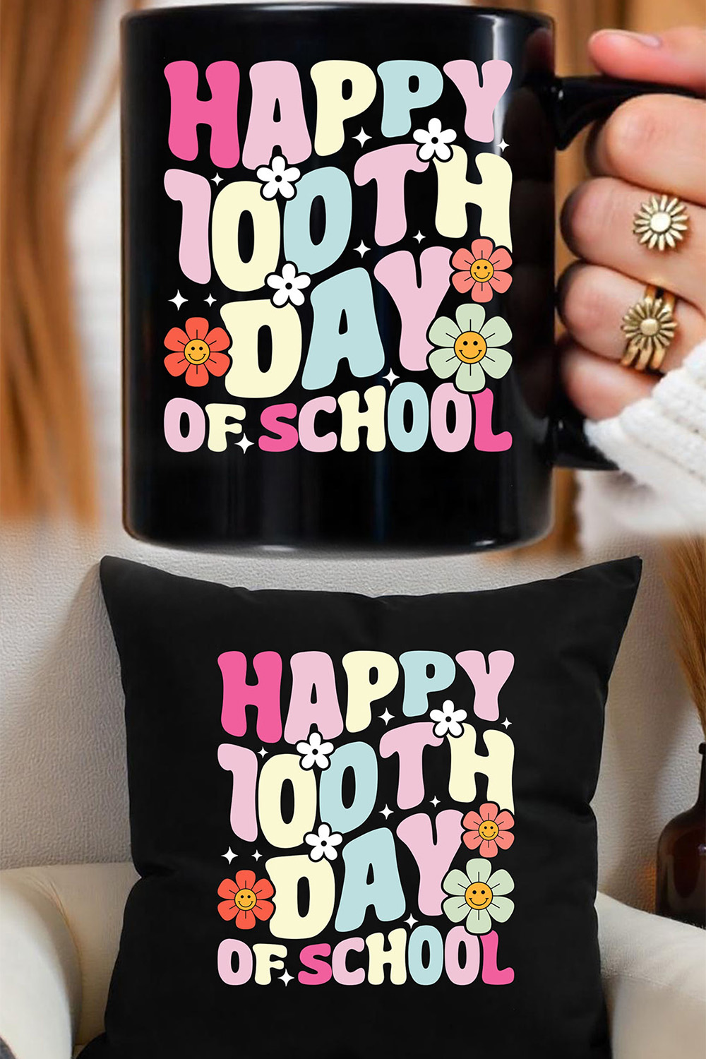 Happy 100th days of school Graphic pinterest preview image.