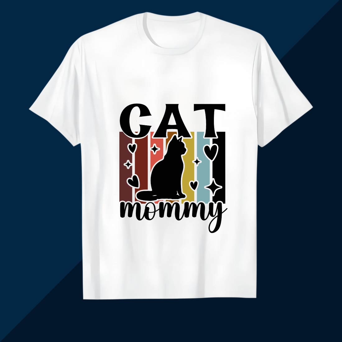 Cat Mommy Silhouette Retro Stripes Fun Design SVG EPS AI PNG Mother’s T shirt cover image.