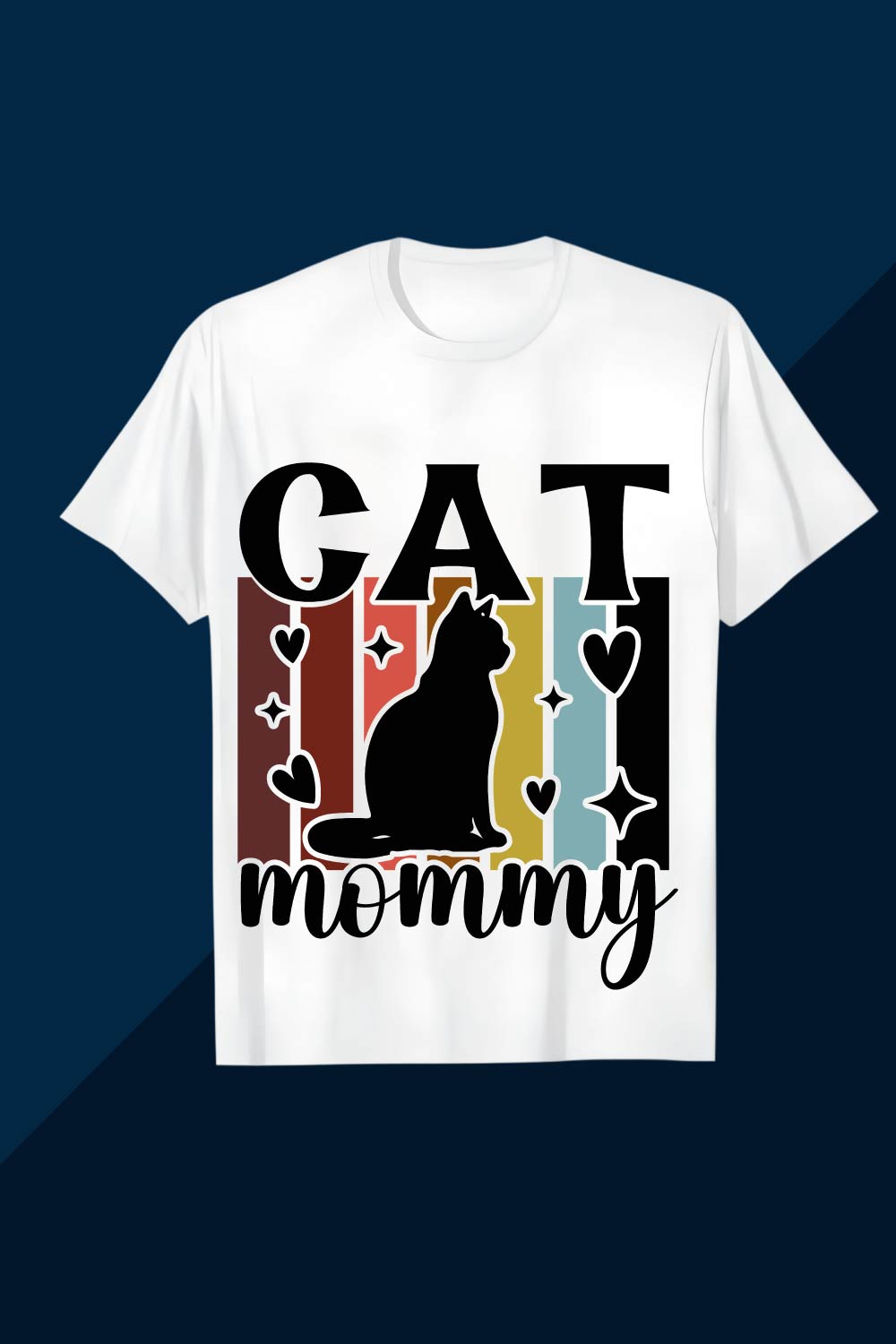 Cat Mommy Silhouette Retro Stripes Fun Design SVG EPS AI PNG Mother’s T shirt pinterest preview image.