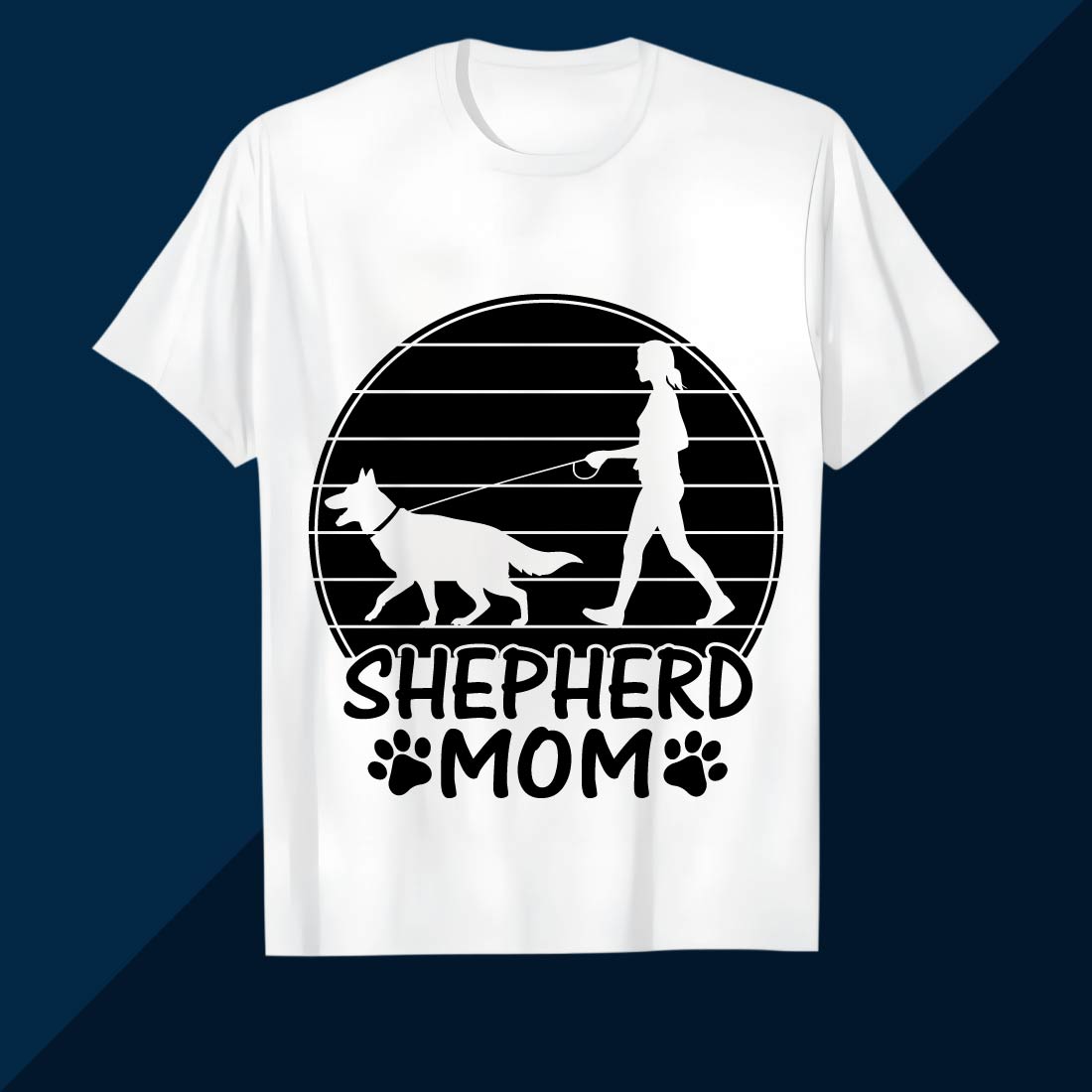 Shepherd Mom Walking Dog Silhouette Modern Design SVG EPS AI PNG Mother’s T shirt preview image.