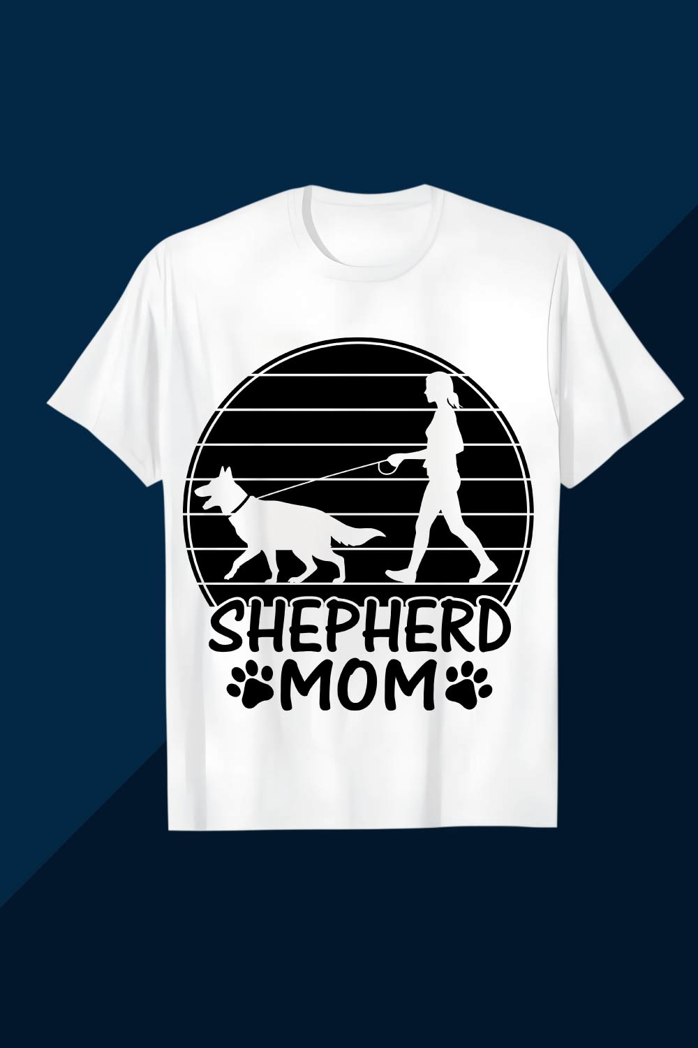 Shepherd Mom Walking Dog Silhouette Modern Design SVG EPS AI PNG Mother’s T shirt pinterest preview image.