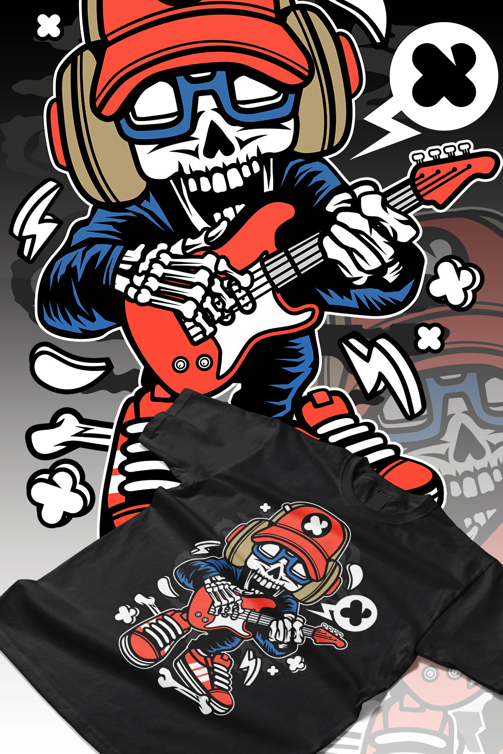 Rock Star Skeleton Design pinterest preview image.