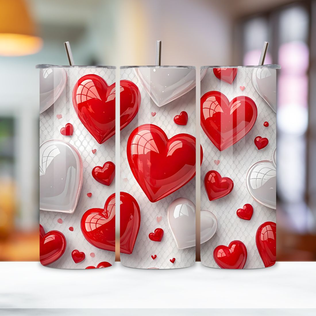 Valentine's Day 20 Oz Tumbler Wrap, Valentines Tumbler Wrap, Hearts Designs, Hearts Tumbler Wraps, Straight, Tapered, Sublimation PNG cover image.