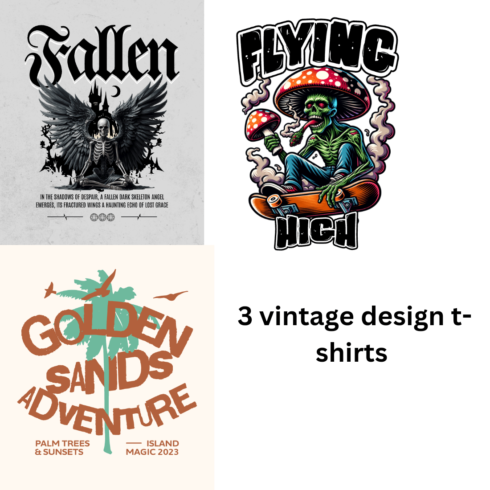 3 vintage t-shirts design cover image.