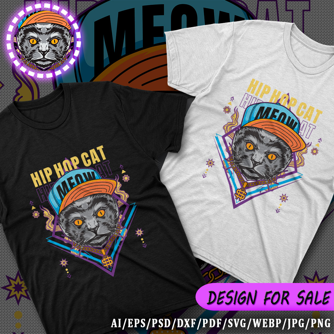 Hip Hop Cat Design preview image.