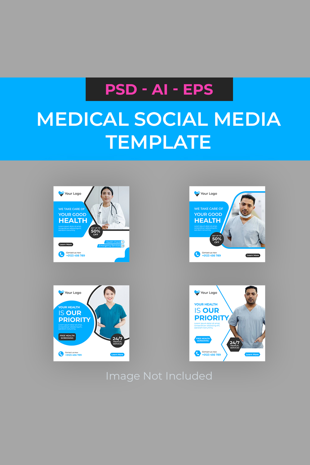 Medical and Healthcare Social Media Template pinterest preview image.