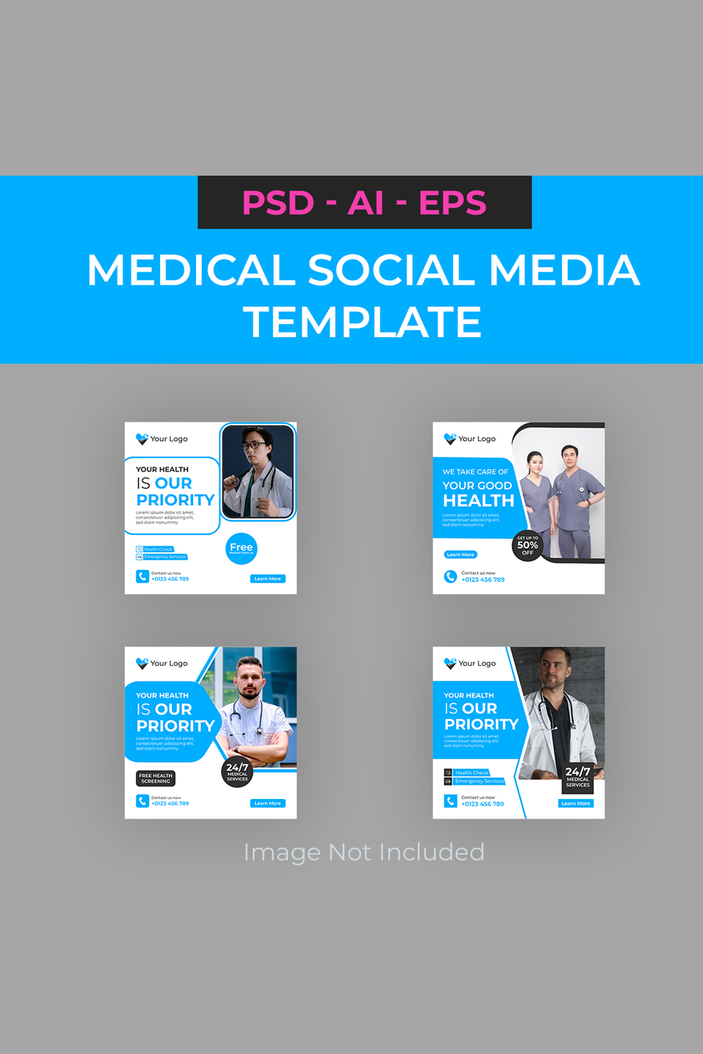 Medical and Healthcare Social Media Template pinterest preview image.