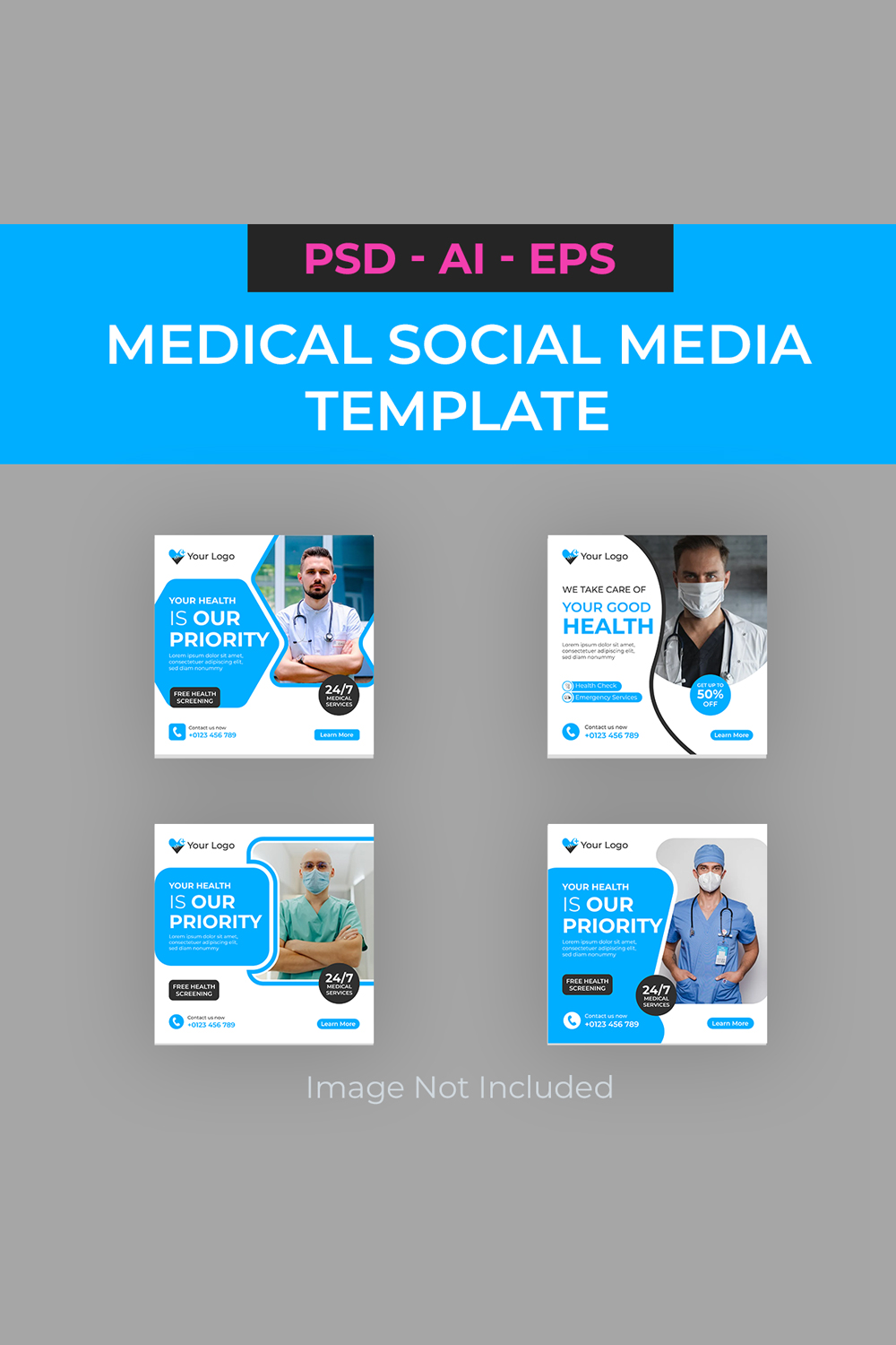 Medical and Healthcare Social Media Template pinterest preview image.