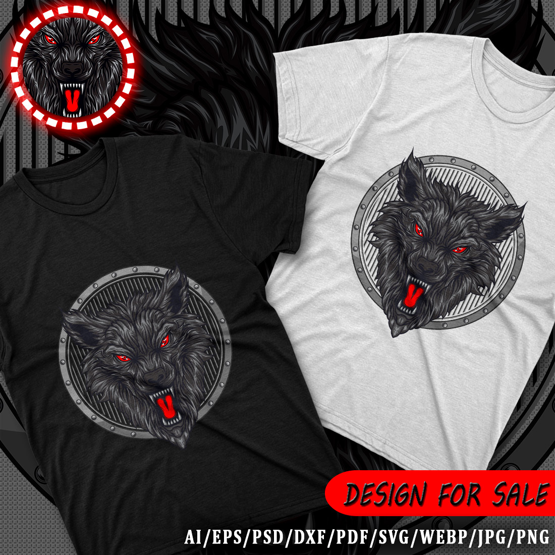 Angry Black Wolf Design preview image.