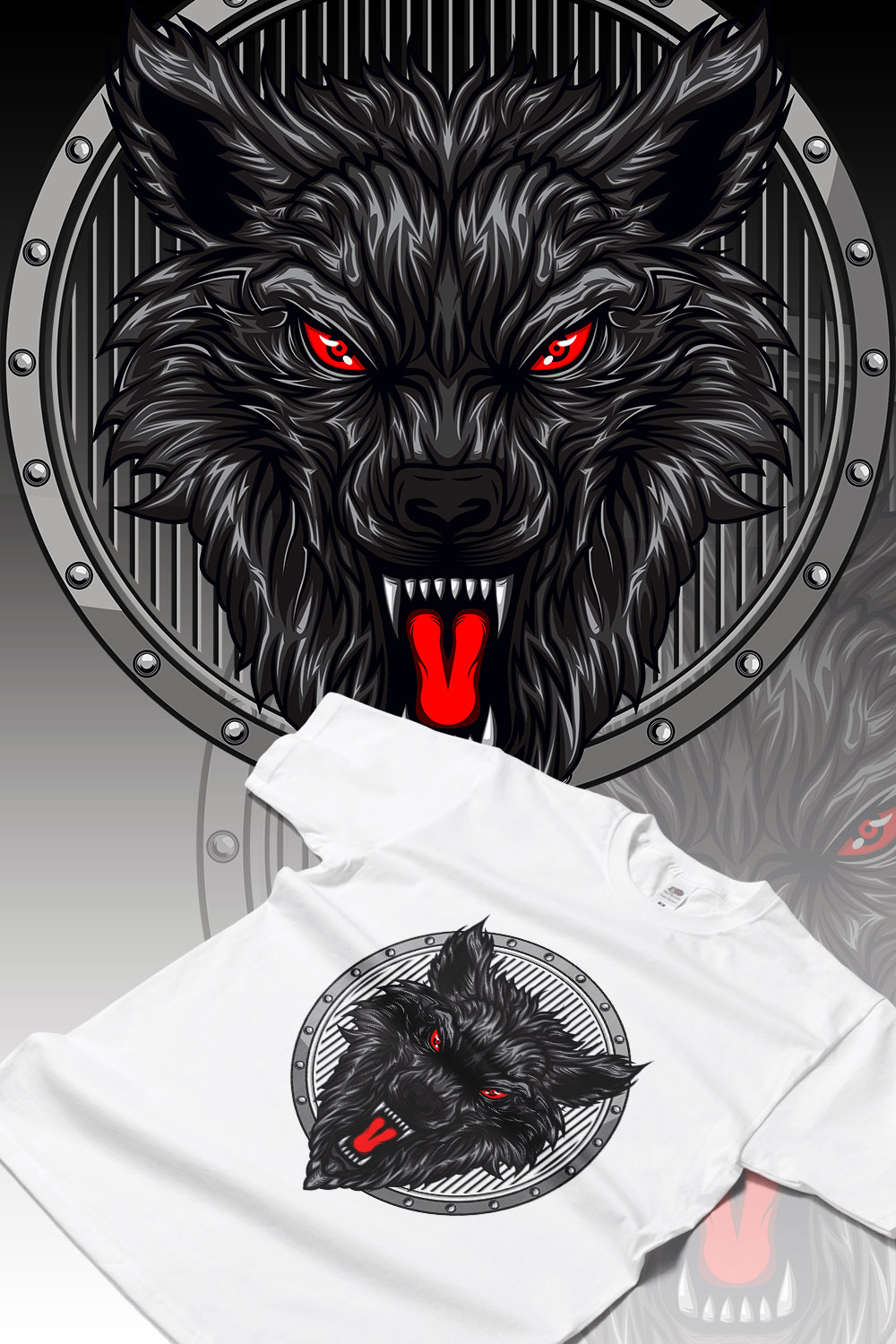 Angry Black Wolf Design pinterest preview image.