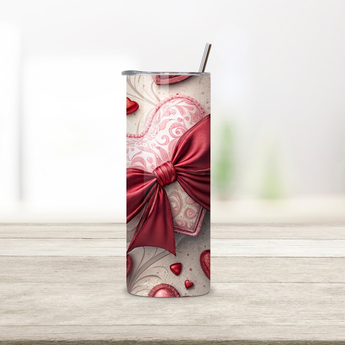 Cherry Tumbler Wrap, Cute Tumbler Design, Digital Tumbler Wrap, Heart Tumbler Wrap, Pink Bow Design, Cherry Pattern Wrap, Red Hearts Print, Craft Project Wrap, Pink and Red Wrap, Cute Cherry Design, Fun Tumbler Wrap, Printable Craft Wrap, Gift Tumbler Wrap preview image.