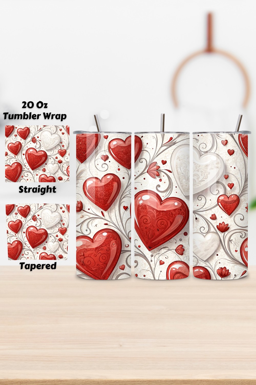 Valentines Day Tumbler wrap | Valentines Heart Tumbler Wrap, Valentines Tumbler Wrap, Hearts Designs, Hearts Tumbler Wraps, Straight, Tapered, Sublimation PNG pinterest preview image.