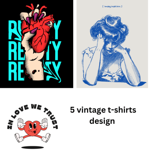 5 vintage t-shirts design cover image.