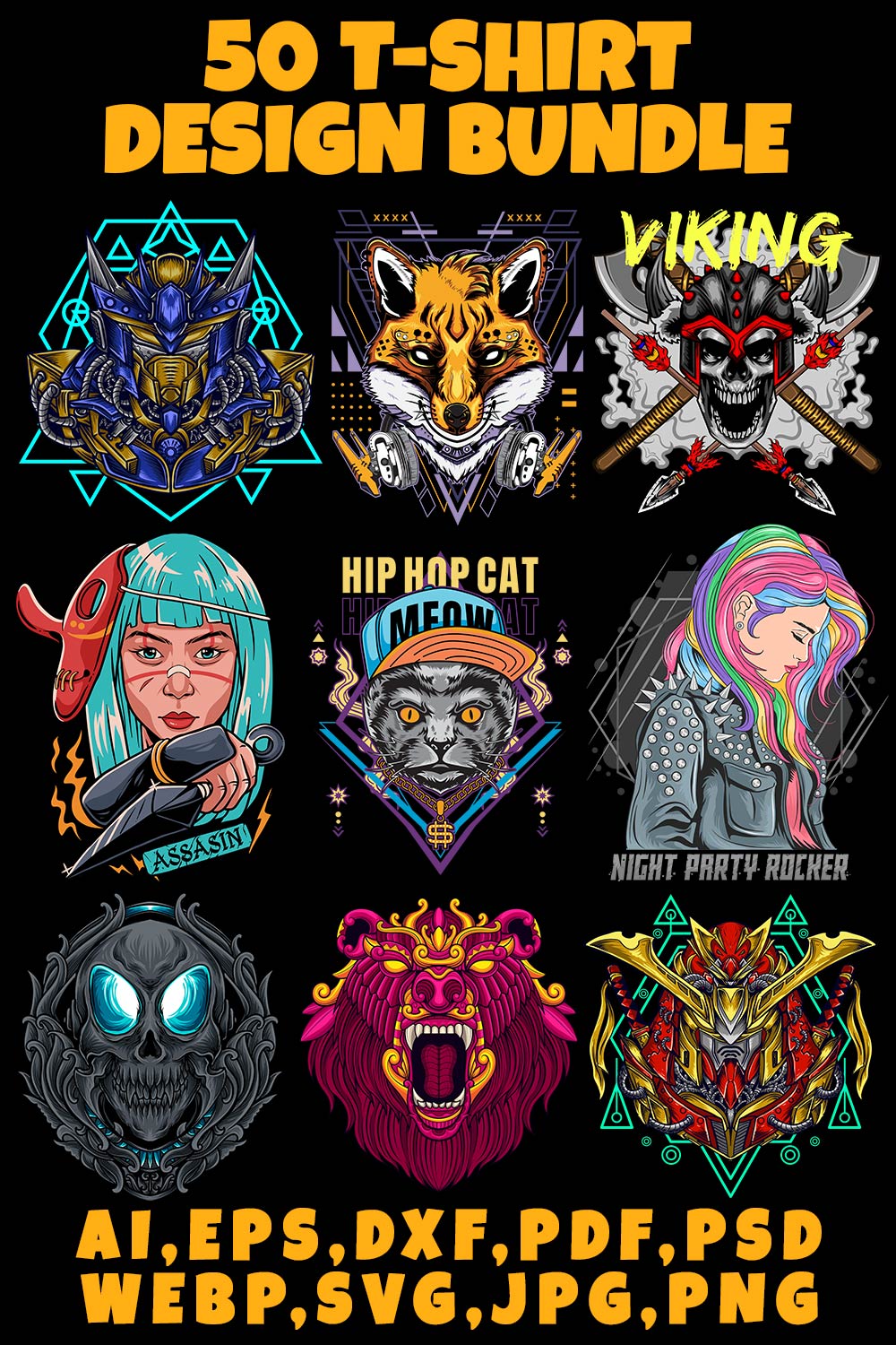 50 T-shirt Design Bundle pinterest preview image.