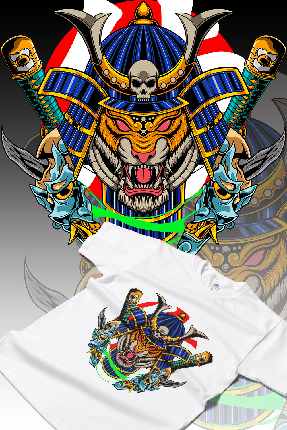 Samurai Tiger Design pinterest preview image.