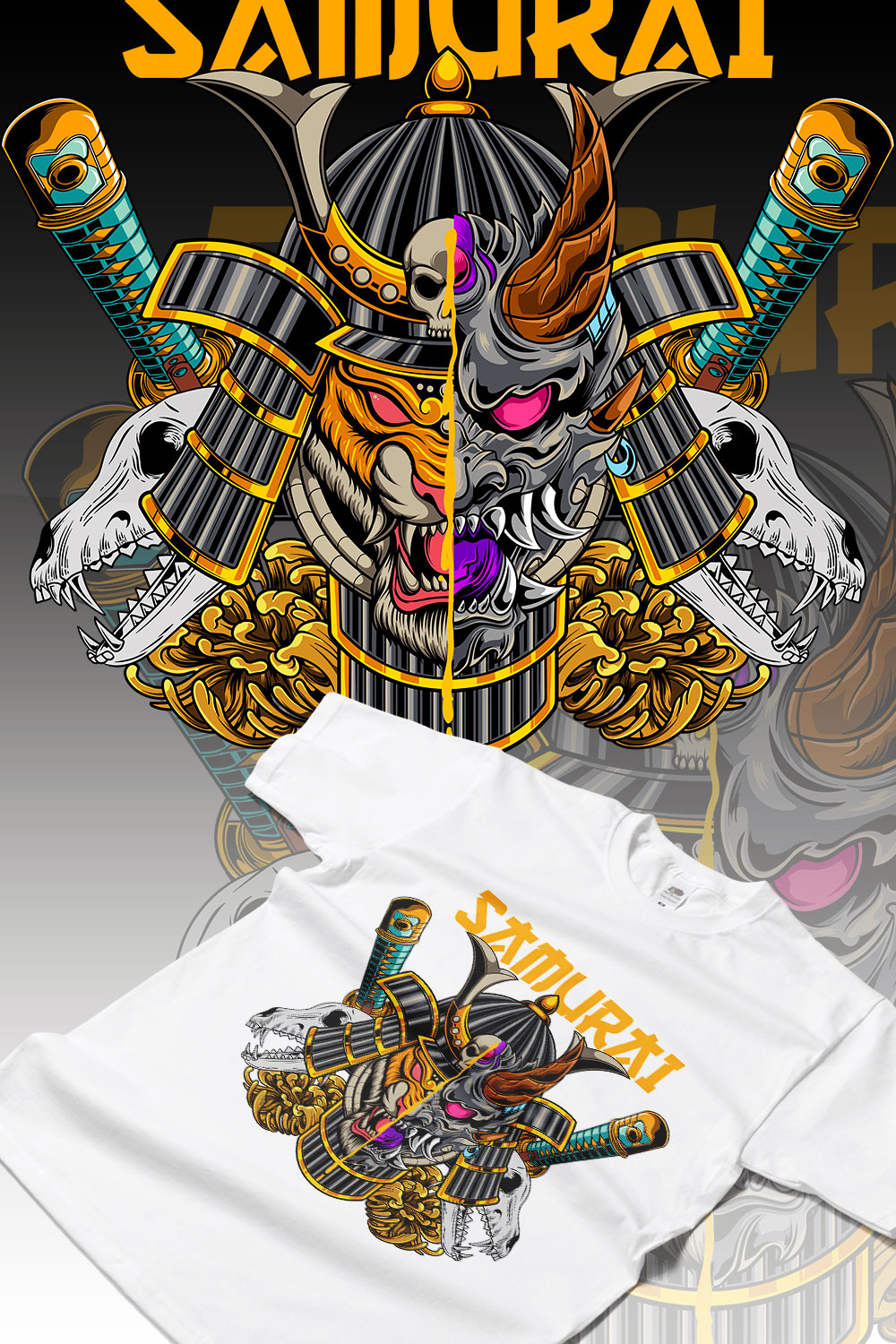 Samurai Tiger Design pinterest preview image.