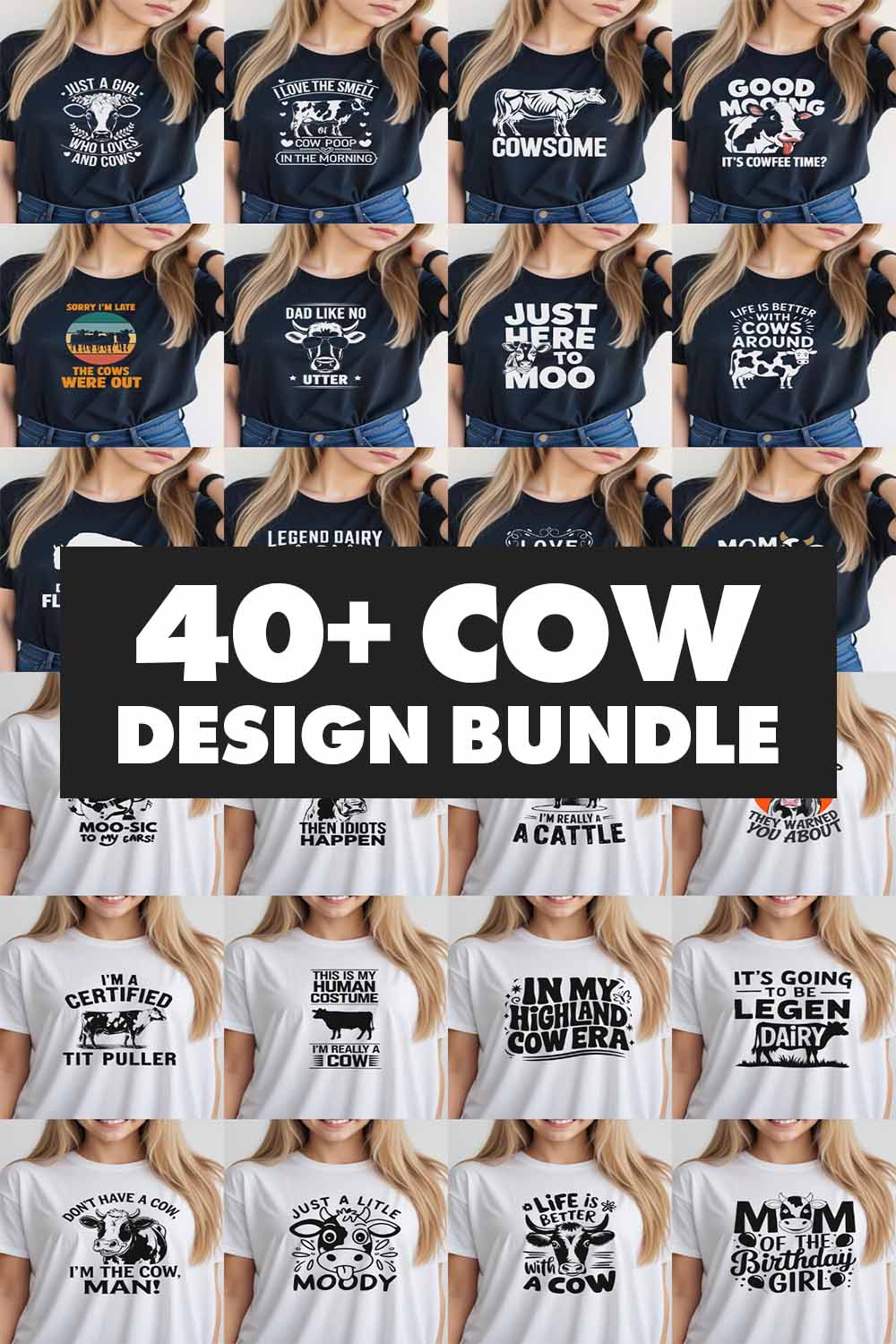 48 Cow graphic design for cow lovers pinterest preview image.