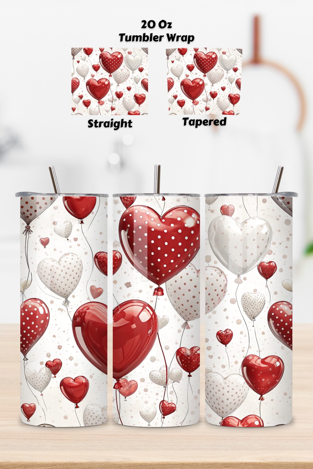 3D Valentines Day Tumbler wrap | Valentines Heart Tumbler Wrap | Valentines | 20oz 300 Dpi | 20oz Tumbler PNG pinterest preview image.