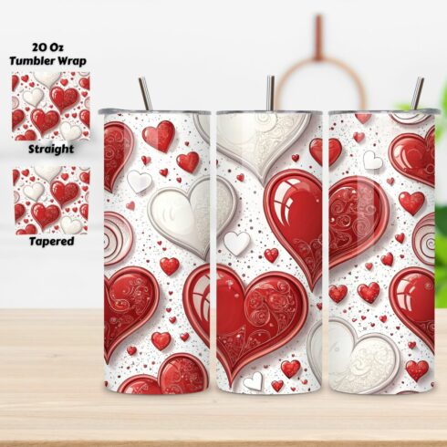 Valentines Heart Sublimation Tumbler Design, Valentines Tumbler Wrap, Hearts Designs, Hearts Tumbler Wraps, Straight, Tapered, Sublimation PNG cover image.