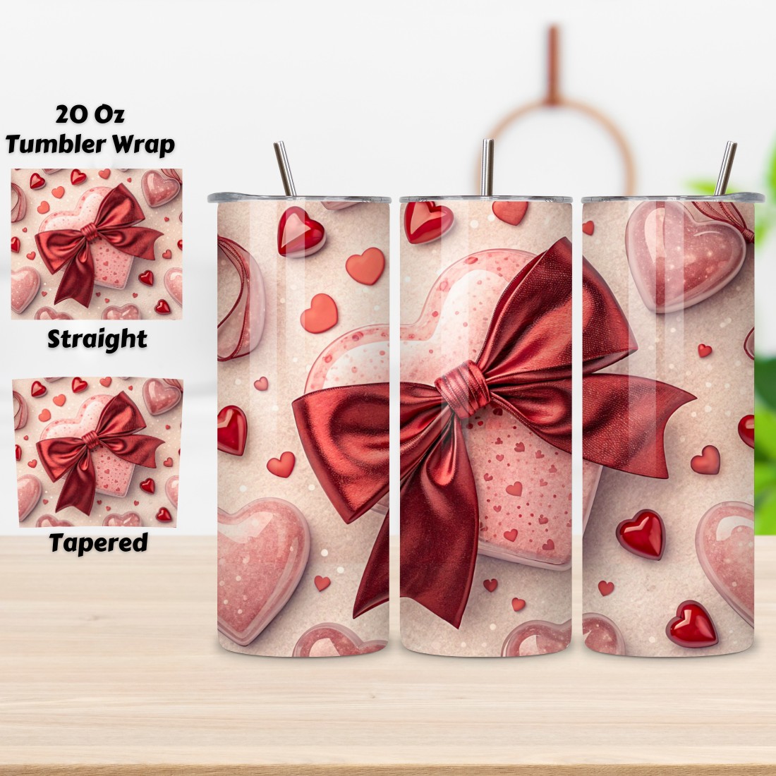 Cherry Tumbler Wrap, Cute Tumbler Design, Digital Tumbler Wrap, Heart Tumbler Wrap, Pink Bow Design, Cherry Pattern Wrap cover image.