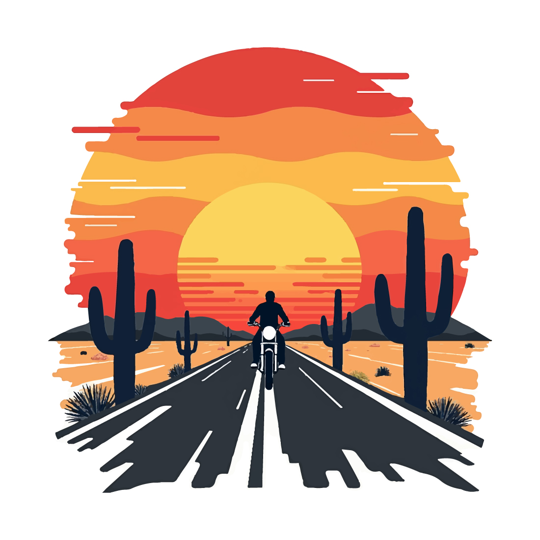 Vintage sunset ride motorcycle t-dhirt design preview image.