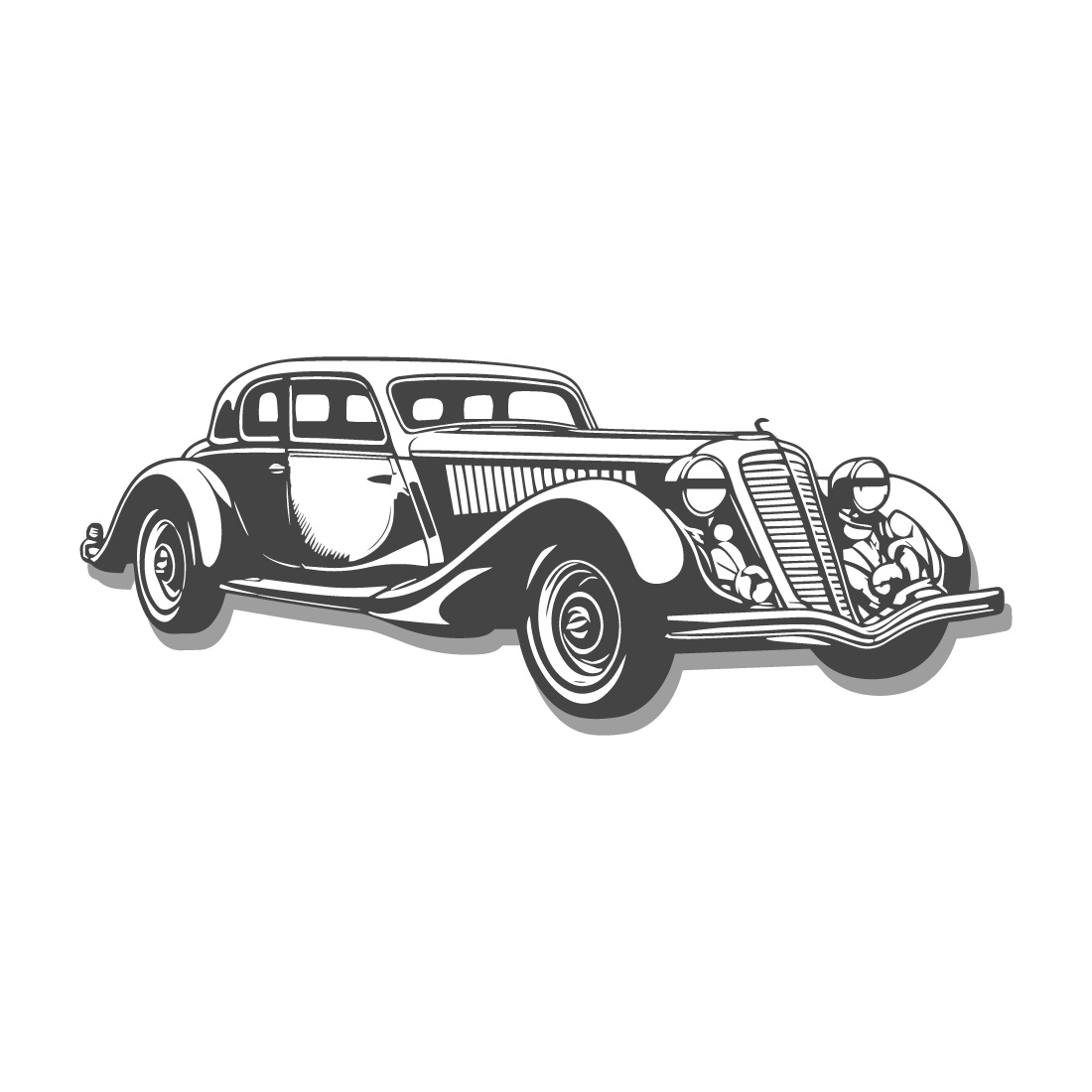 Vintage Classic Car Vector Illustration – Black and White Retro Style preview image.