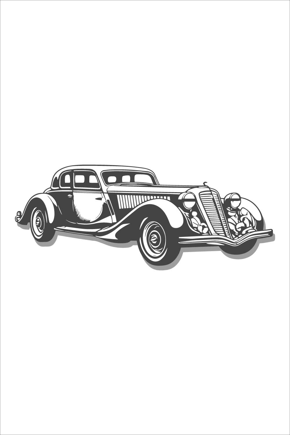 Vintage Classic Car Vector Illustration – Black and White Retro Style pinterest preview image.