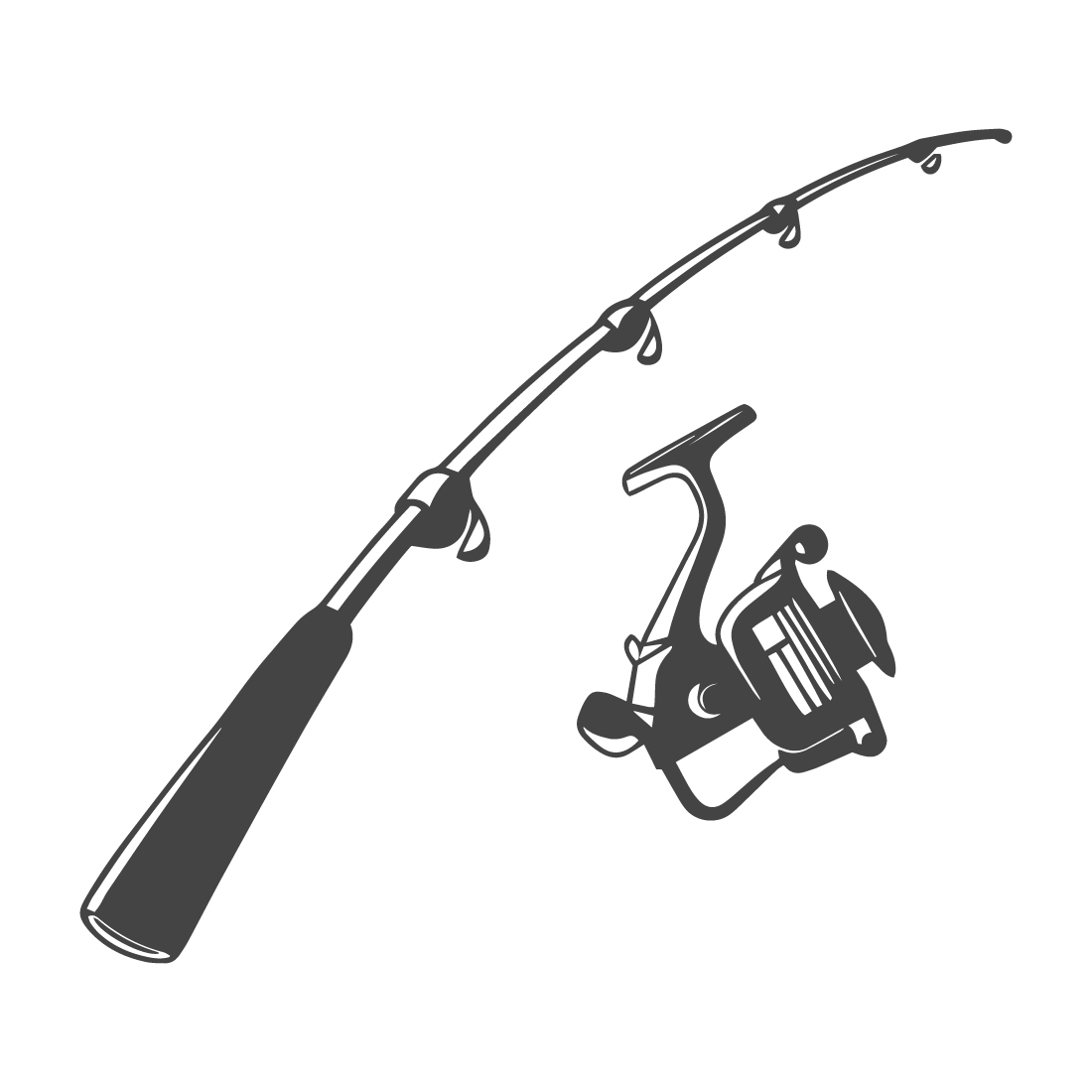 Fishing Rod and Reel Illustration – Monochrome Vector Design preview image.