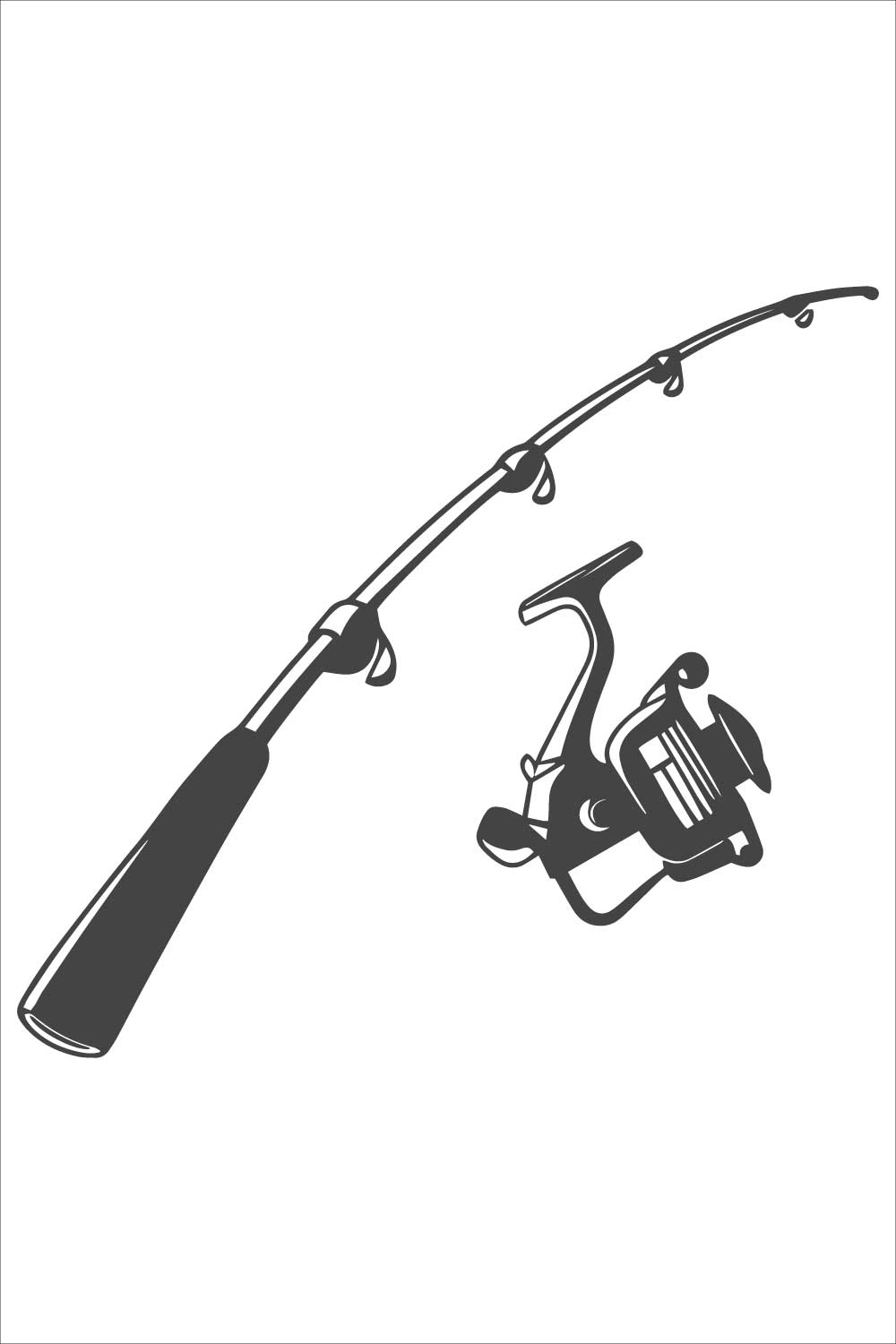 Fishing Rod and Reel Illustration – Monochrome Vector Design pinterest preview image.