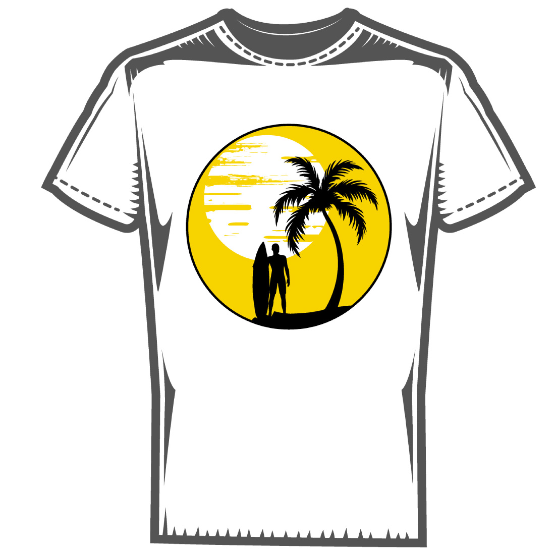 Tropical Surfing Sunset T-Shirt Design - EPS Vector preview image.