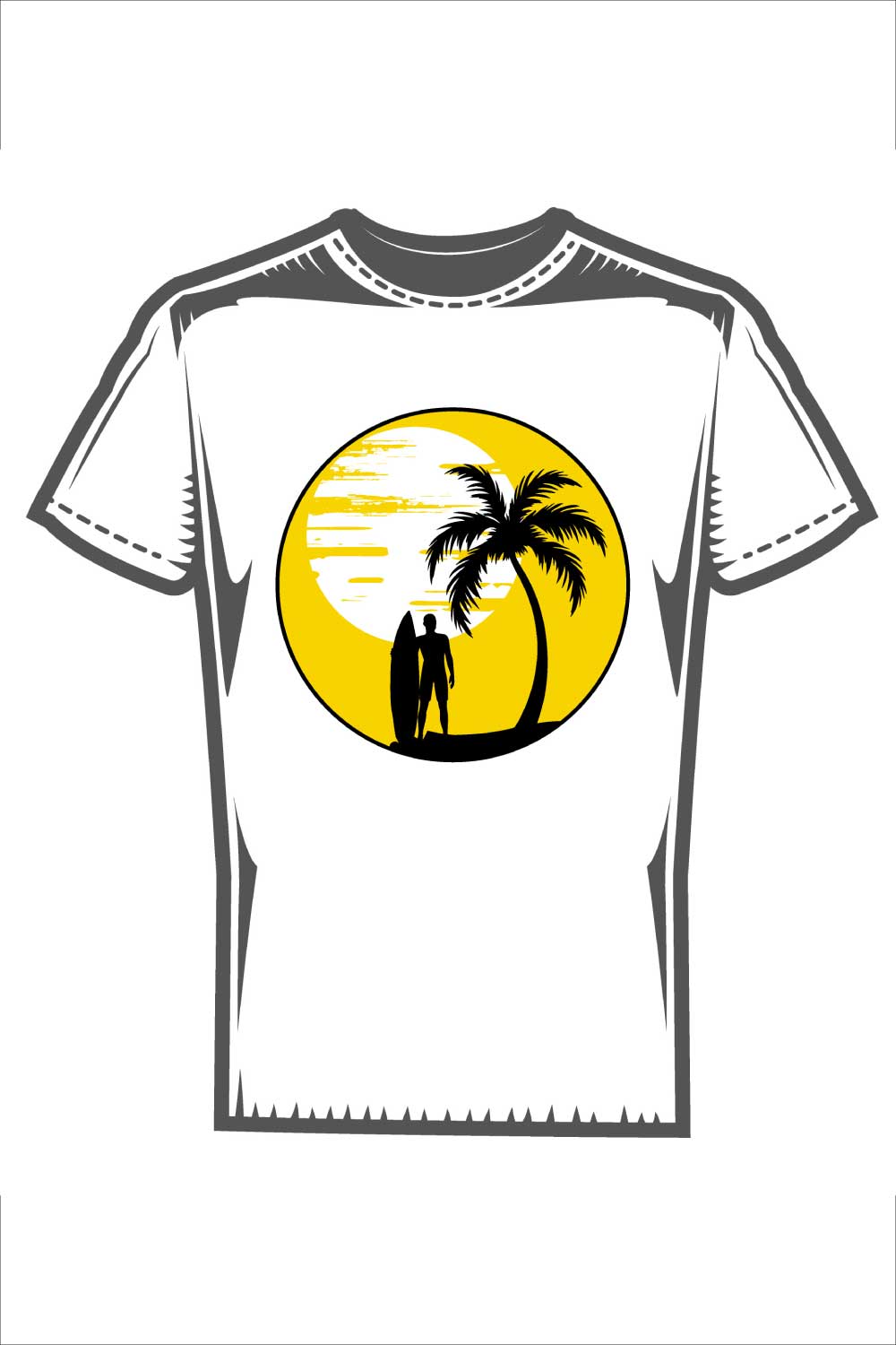 Tropical Surfing Sunset T-Shirt Design - EPS Vector pinterest preview image.