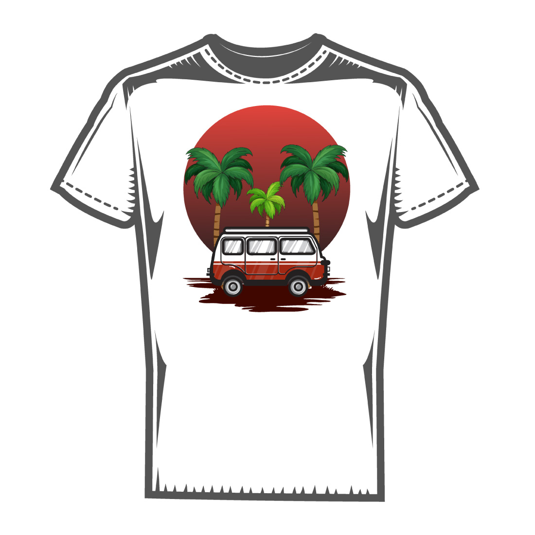 Retro Van Palm Sunset T-Shirt Design - EPS Vector preview image.