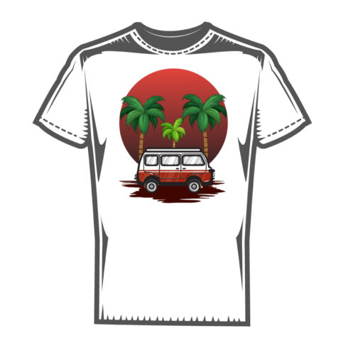 Retro Van Palm Sunset T-Shirt Design - EPS Vector cover image.