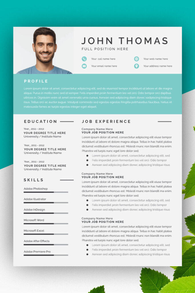 Resume Layout Set with Tiffany Blue Elements - MasterBundles