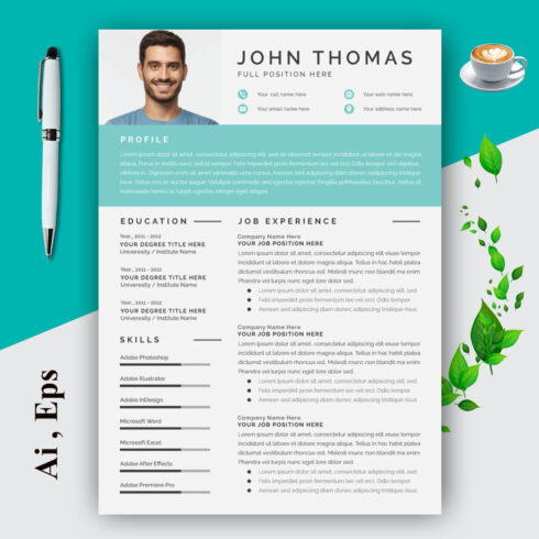 Resume Layout Set with Tiffany Blue Elements cover image.