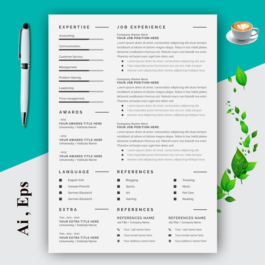 Resume Layout Set with Tiffany Blue Elements preview image.