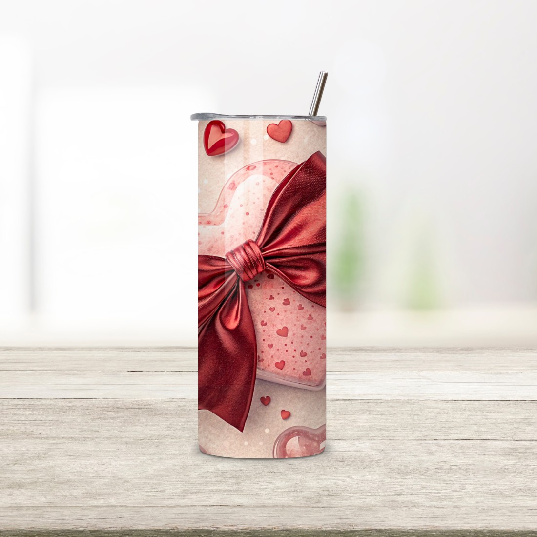 Cherry Tumbler Wrap, Cute Tumbler Design, Digital Tumbler Wrap, Heart Tumbler Wrap, Pink Bow Design, Cherry Pattern Wrap preview image.