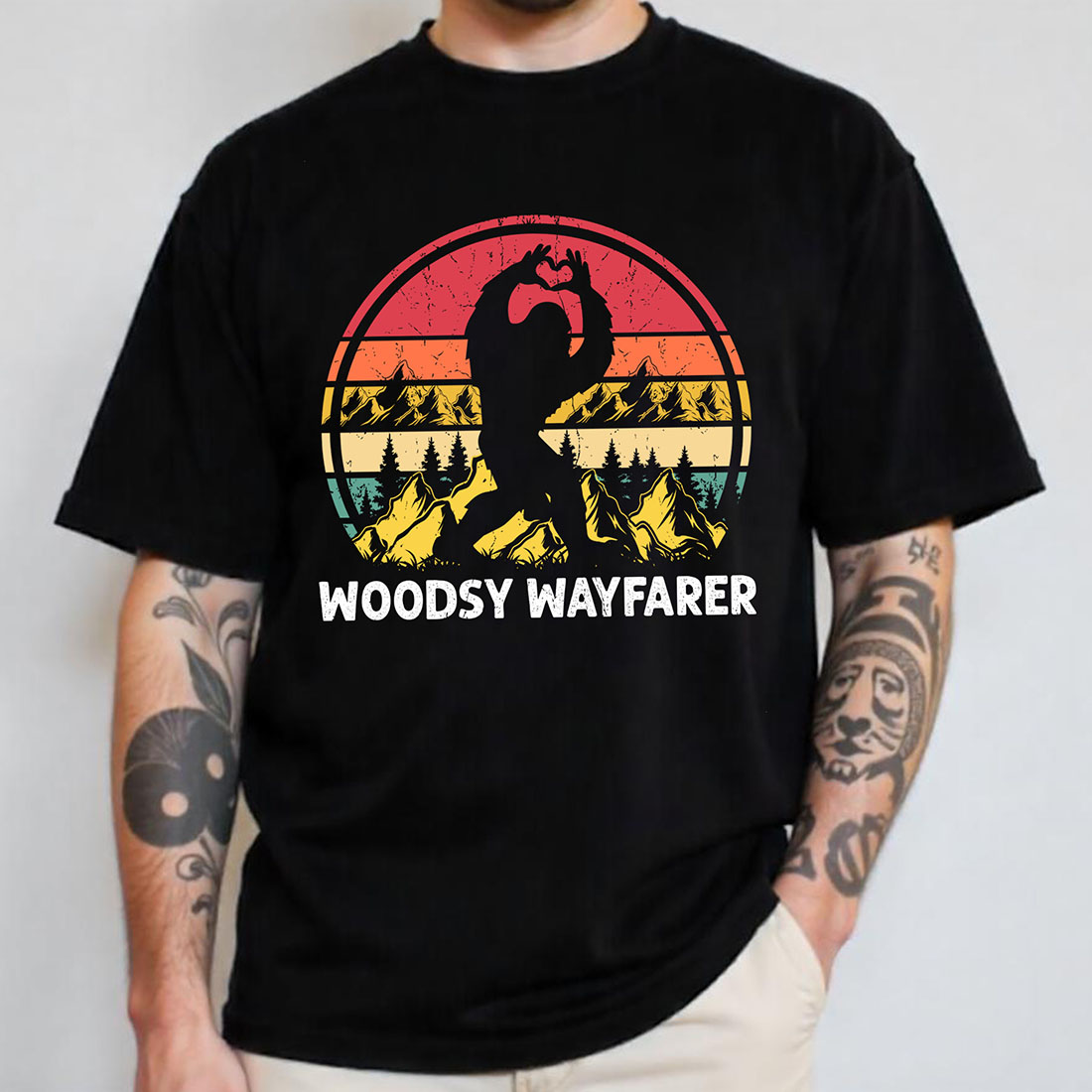 Woodsy Wayfarer T-shirt Design For Bigfoot Lover preview image.