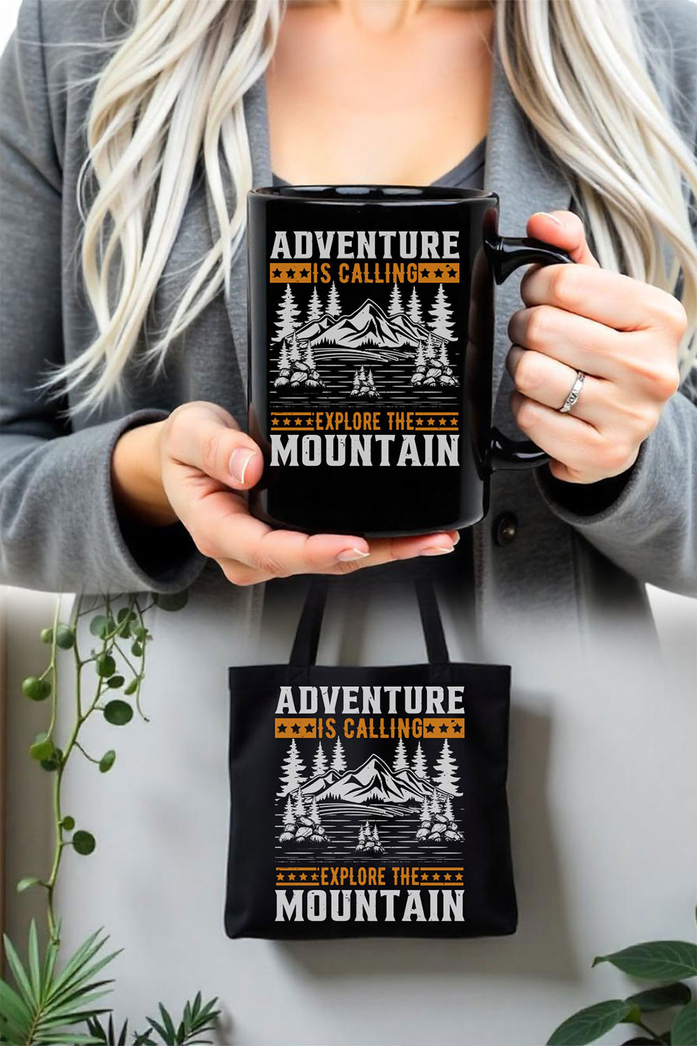 Adventure Awaits – Hiking T-Shirt Design pinterest preview image.