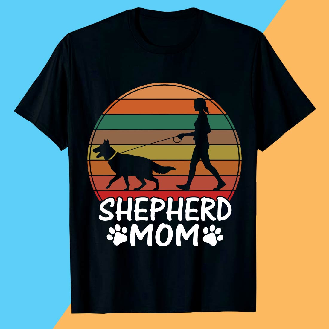 Shepherd Mom Vintage Sunset Walking Dog Design preview image.