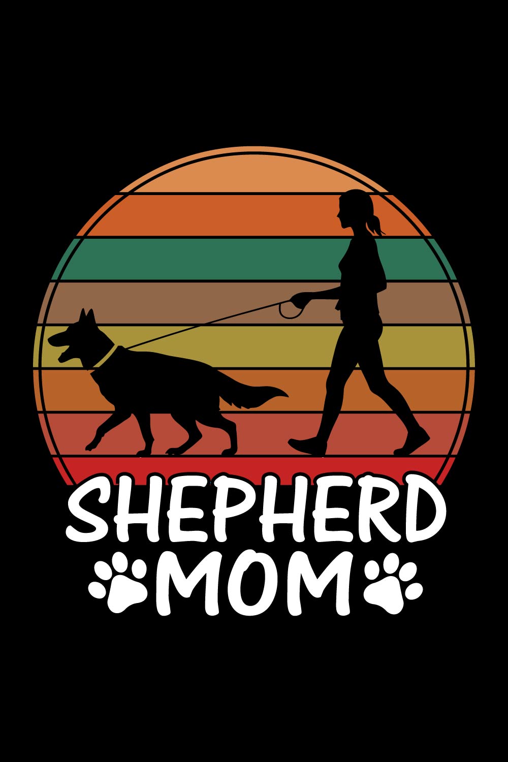 Shepherd Mom Vintage Sunset Walking Dog Design pinterest preview image.