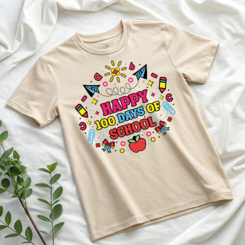 Happy 100th days of school Typography design template for t shirt , mug, bag, poster, stickers, frame artwork, and much more cover image.