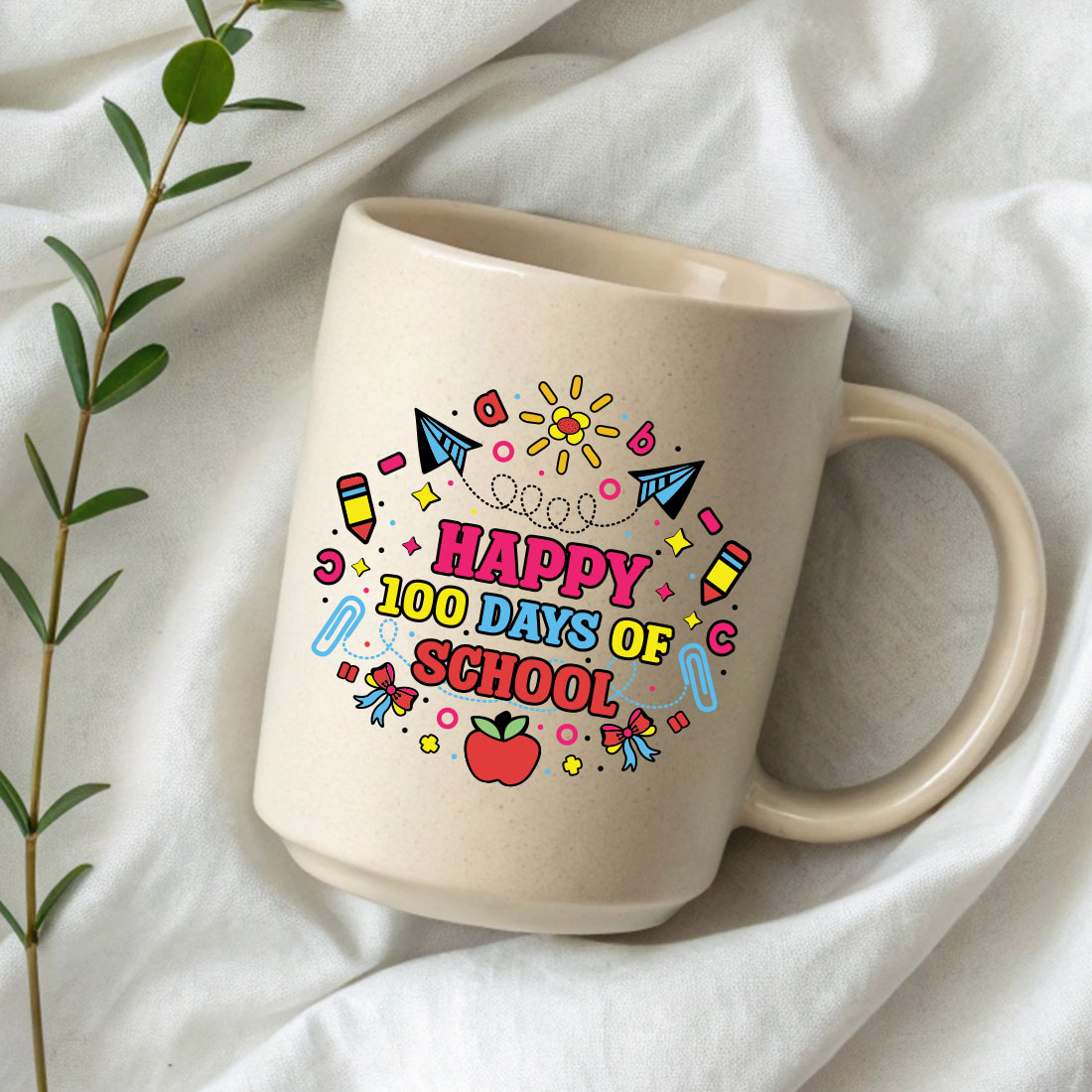 Happy 100th days of school Typography design template for t shirt , mug, bag, poster, stickers, frame artwork, and much more preview image.