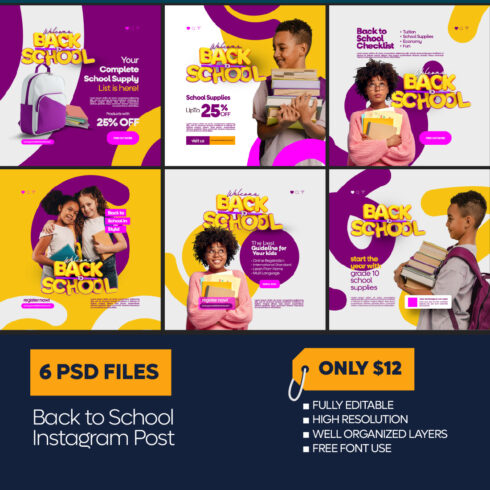 Back To School Social Media Post Design [6 PSD] - ONLY $12 cover image.