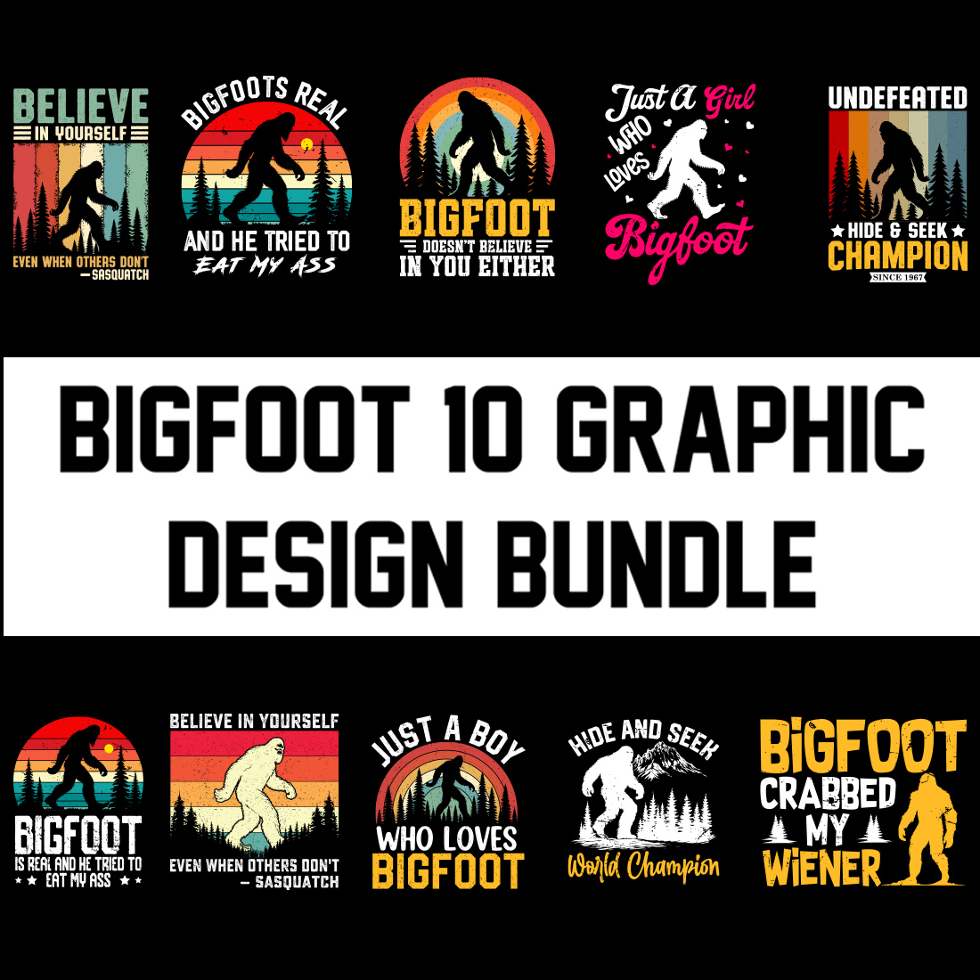 Bigfoot graphic design bundle for Bigfoot lover T-shirt Design cover image.