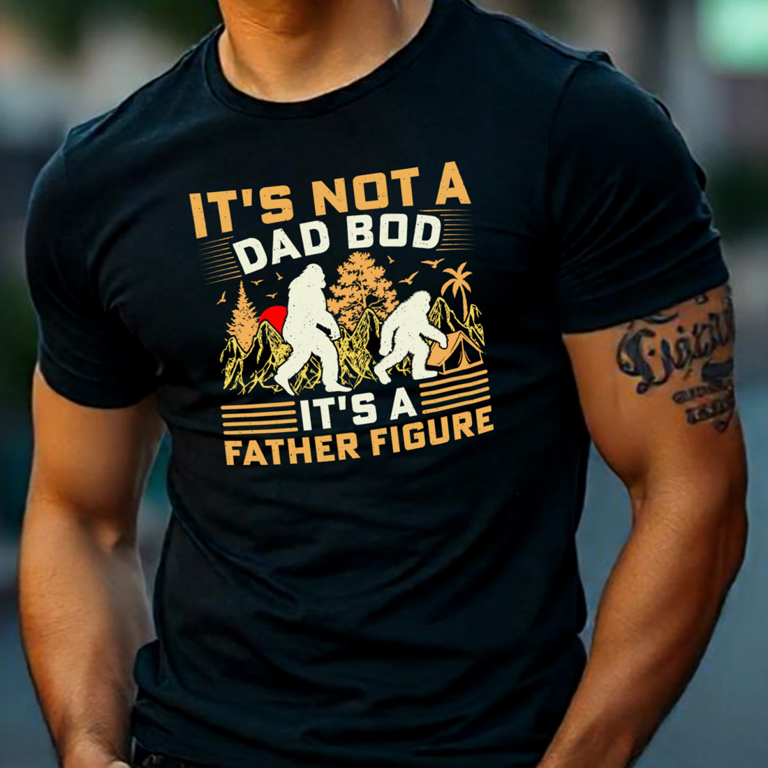 It's Not a Dad Bod It's a Father Figure Bigfoot Sasquatch Sublimation Retro T-Shirt Graphic preview image.