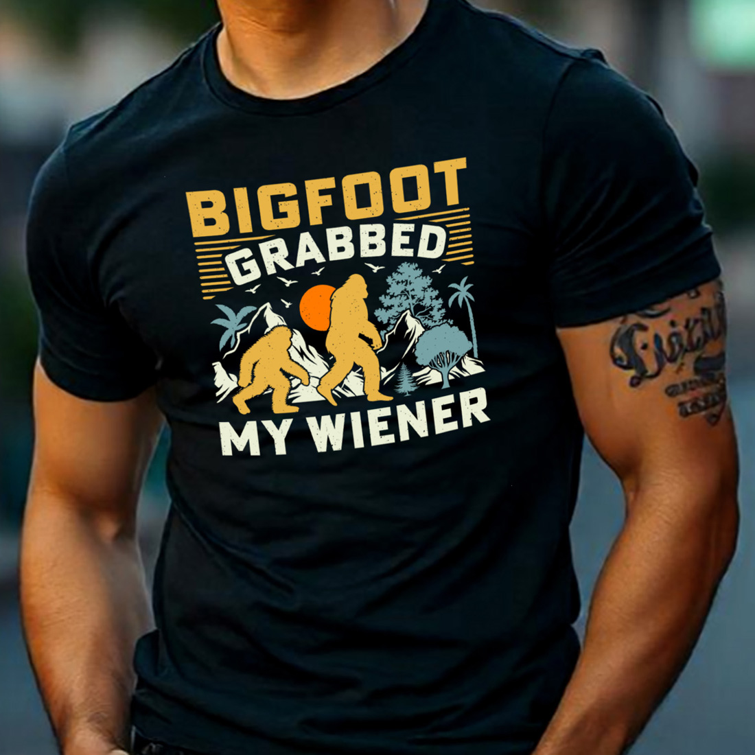 Grabbed My Wiener Bigfoot Sasquatch Sublimation Retro T-Shirt Graphic preview image.