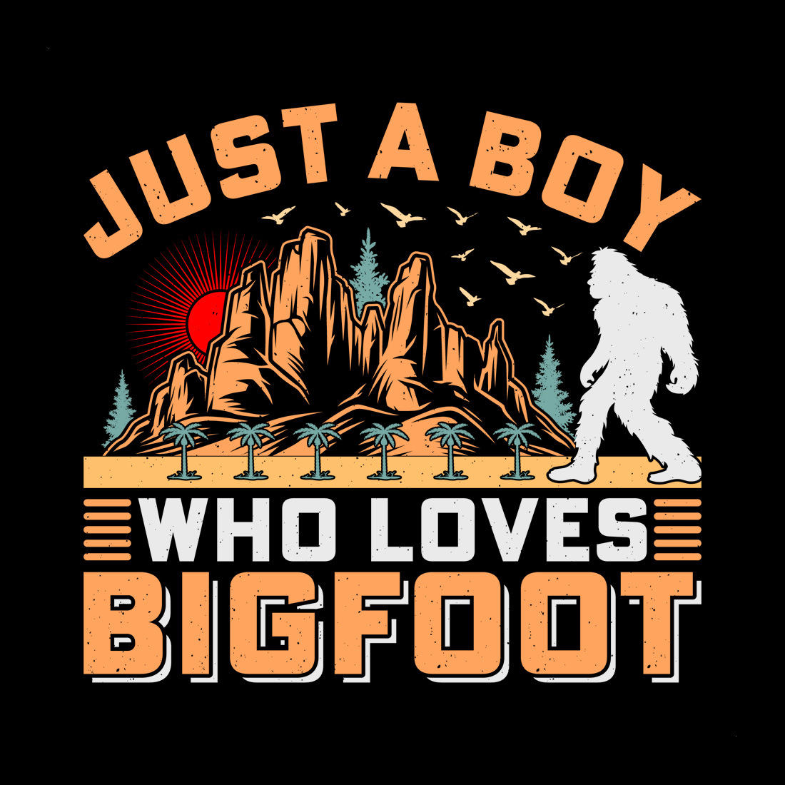 Just A Boy Who Loves Bigfoot Sasquatch Sublimation Retro T-Shirt Graphic cover image.