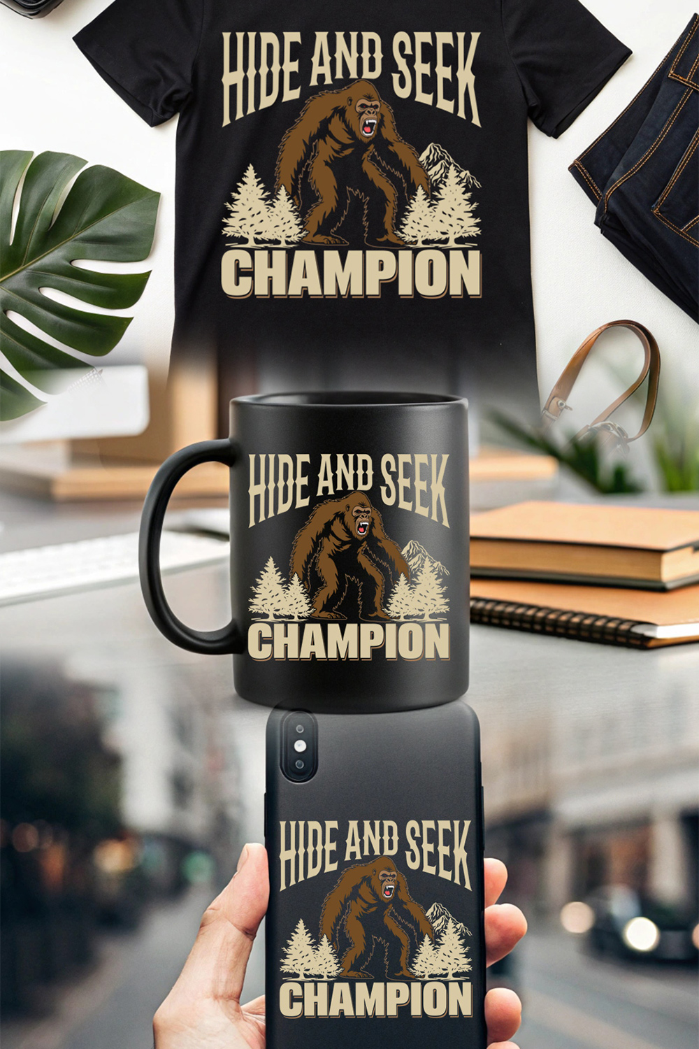 Trendy hide and seek champion bigfoot graphic for t-shirts and merchandise pinterest preview image.