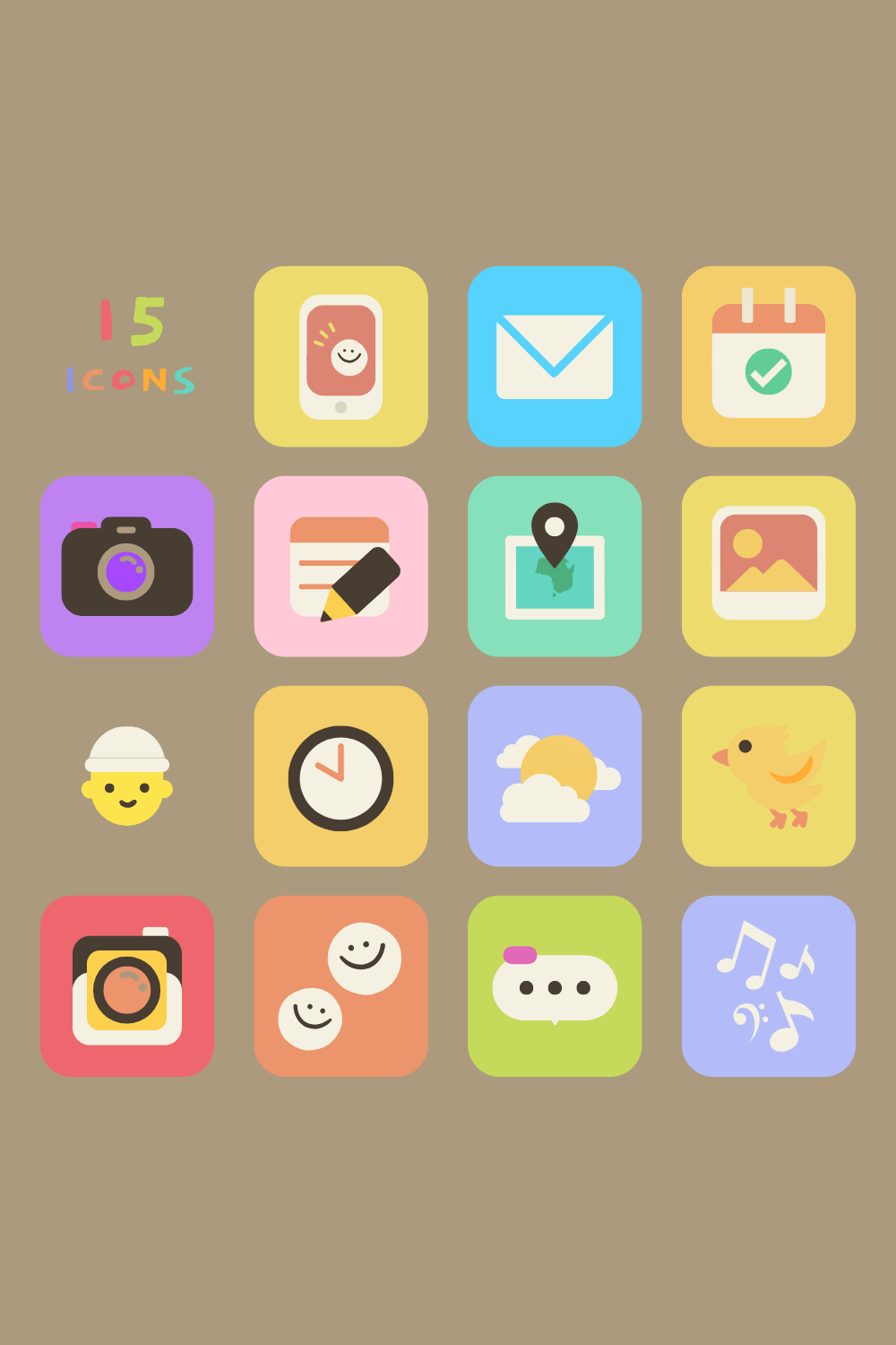 Blue and Cream Cute Icons Set pinterest preview image.